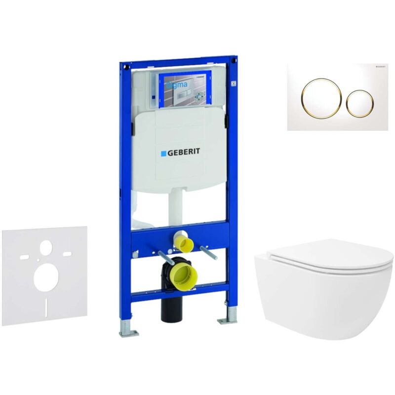 Duofix - Set de bâti-support, cuvette Oudee Vortex et abattant softclose, plaque de déclenchement Sigma20, blanc/doré SANI11CA3187 - Geberit