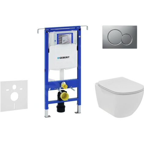 Geberit Duofix - Set de bâti-support, WC suspendu Rimless+ abattant SoftClose Ideal Standard Tesi, plaque de déclenchement