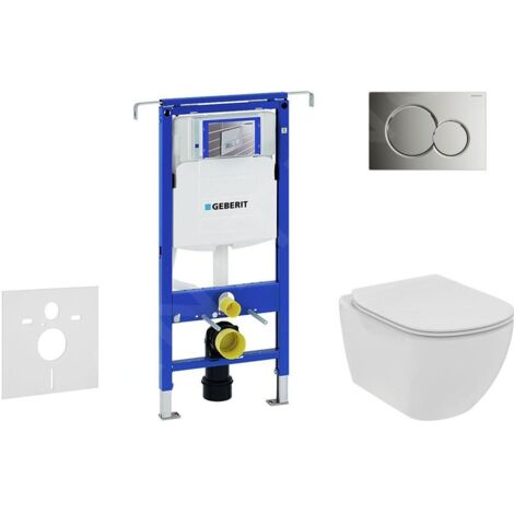 Geberit Duofix - Set de bâti-support, WC suspendu Rimless+ abattant SoftClose Ideal Standard Tesi, plaque de déclenchement