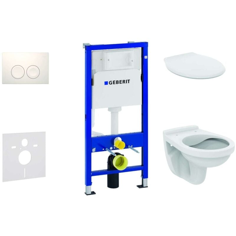Geberit - Duofix - Set d'installation pré-murale, cuvette Alpha avec abattant, plaque de déclenchement Delta21, blanc alpin 458.103.00.1 NR1