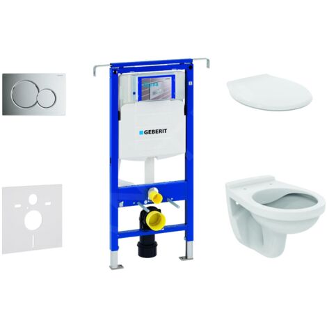 Geberit Duofix - Set d'installation pré-murale, cuvette Alpha avec abattant, plaque de déclenchement Sigma01, chrome brillant