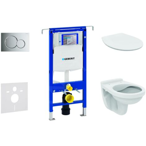 Geberit Duofix - Set d'installation pré-murale, cuvette Alpha avec abattant, plaque de déclenchement Sigma01, chrome brillant