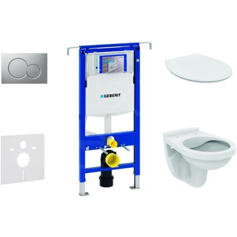 Geberit Duofix - Set d'installation pré-murale, cuvette Alpha avec abattant, plaque de déclenchement Sigma01, chrome mat