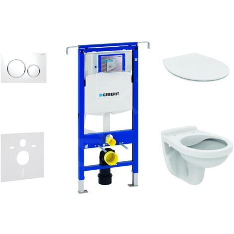 Geberit Duofix - Set d'installation pré-murale, cuvette Alpha avec abattant, plaque de déclenchement Sigma20, blanc/chrome