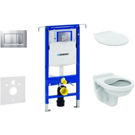 Geberit Duofix - Set d'installation pré-murale, cuvette Alpha avec abattant, plaque de déclenchement Sigma30, chrome mat/chrome