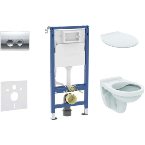 Geberit Duofix - Set Vorwandelement, Alpha-WC mit Sitz und Delta21-Betätigungsplatte, Chrom glänzend SANI11CD1141
