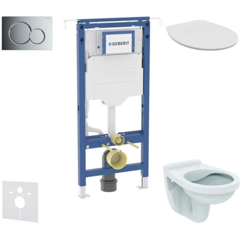 Geberit Duofix - Set Vorwandelement, Alpha-WC mit Sitz und Sigma01-Betätigungsplatte, Chrom glänzend SANI11CD1104