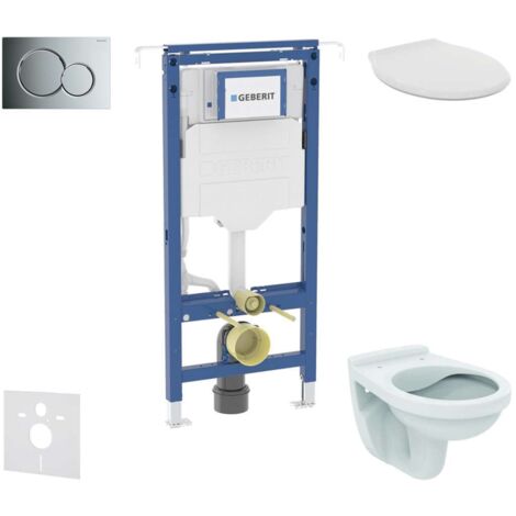 Geberit Duofix - Set Vorwandelement, Alpha-WC mit Sitz und Sigma01-Betätigungsplatte, Chrom glänzend SANI11CD1107