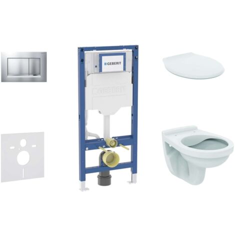 Geberit Duofix - Set Vorwandelement, Alpha-WC mit Sitz und Sigma30-Betätigungsplatte, Chrom matt/Chrom SANI11CD2130