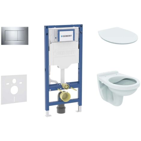 Geberit Duofix - Set Vorwandelement, Alpha-WC mit Softclose-Sitz und Sigma30-Betätigungsplatte, Chrom SANI11CD1105