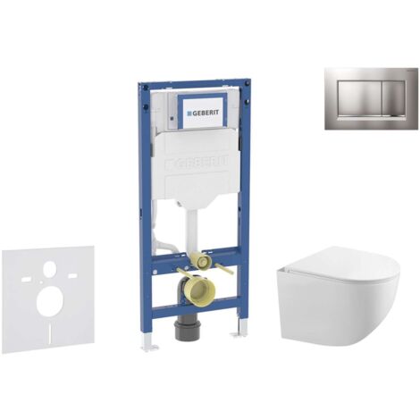 Geberit Duofix - Set Vorwandelement, Gaia-WC mit Softclose-Sitz und Sigma30-Betätigungsplatte, Chrom matt/Chrom SANI11CA1128B
