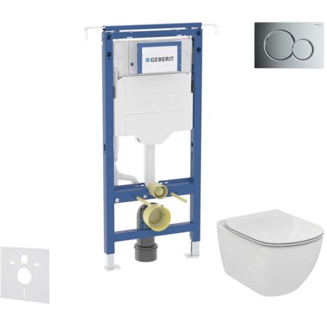 Geberit Duofix - Set Vorwandelement, Ideal Standard Tesi WC und Sitz, Sigma01 Tasten, Chrom glänzend SANI11CD1108