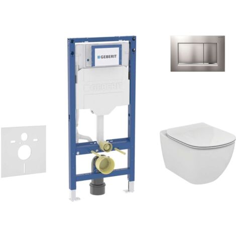 Geberit Duofix - Set Vorwandelement, Tesi-WC mit Sitz und Sigma30-Betätigungsplatte, Chrom matt/chrom SANI11CD2122