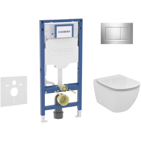 Geberit Duofix - Set Vorwandelement, Tesi-WC mit Softclose-Sitz und Sigma30-Betätigungsplatte, Chrom glänzend/Chrom matt SANI11CD1137