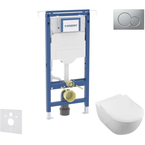 Geberit Duofix - Set Vorwandelement, Villeroy Boch WC und Sitz, Sigma01 Tasten, DirectFlush, SoftClose, CeramicPlus, Chrom matt SANI11CK2100