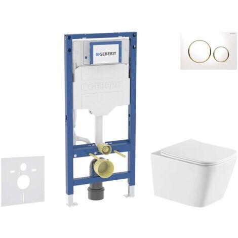 Geberit Duofix - Set Vorwandelement, WC Arkas I mit Softclose-Sitz und Sigma20-Betätigungsplatte, weiß/vergoldet SANI11CA31143