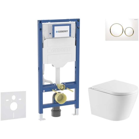 Geberit Duofix - Set Vorwandelement, WC Nefia mit Softclose-Sitz und Sigma20-Betätigungsplatte, weiß/vergoldet SANI11CA31110