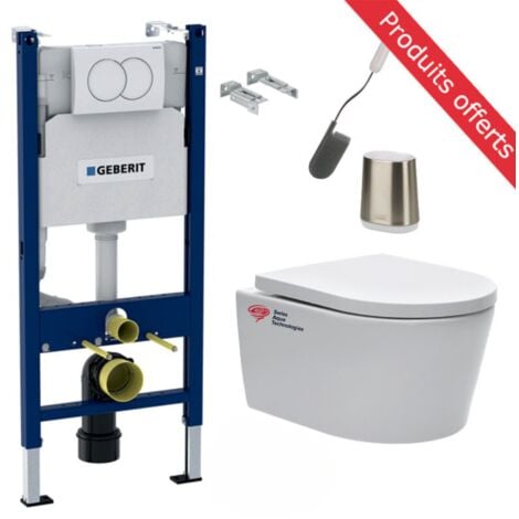 Geberit Duofix Toilet Frame + SAT Rimless bowl + Softclose seat + White plate + FREE toilet brush (SATGEB3FL1)