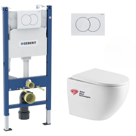 Geberit Duofix Toilet Frame + Swiss Aqua Technologies rimless + SoftClose seat + white plate (FUSIONGEB3)
