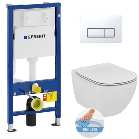 Geberit Duofix UP100 Frame + Ideal Standard Tesi Aquablade Bowl + Delta51 White Flush Plate (SETUP100-AQUA8)