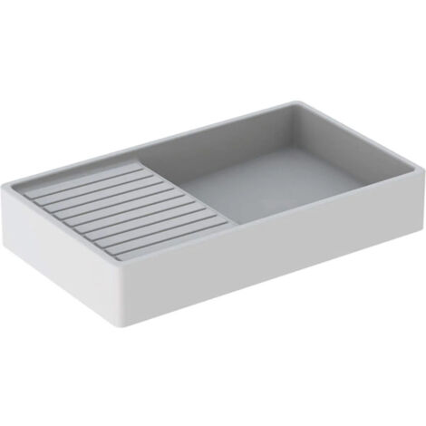 Geberit – Évier 1 bac 85x50 – Égouttoir à gauche – Profondeur cuve 13cm – Pour bonde inox diamètre 62mm – Sans trop-plein – Robinet mural uniquement