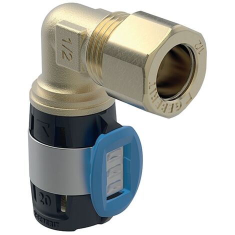 Geberit FlowFit Übergangswinkel 90 Grad mit Klemmringverschraubung Werkstoff Bleifreier, d 16mm, d1 15mm, Rotguss