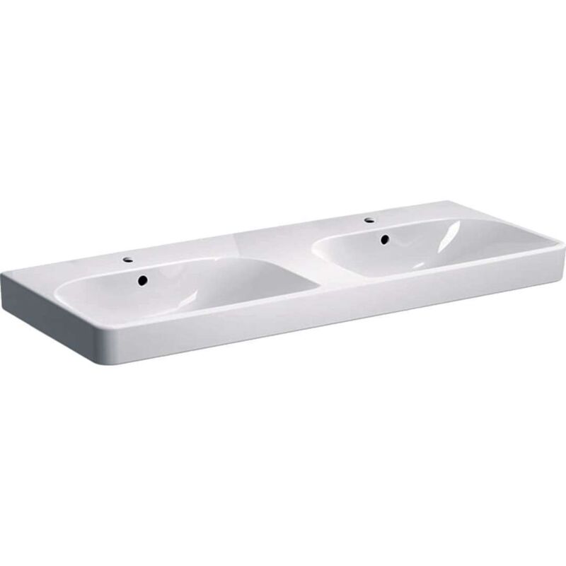 Geberit - Smyle Square - Double lavabo 120x48 cm, avec trop-plein, 2 trous pour robinetterie, blanc 500.223.01.1