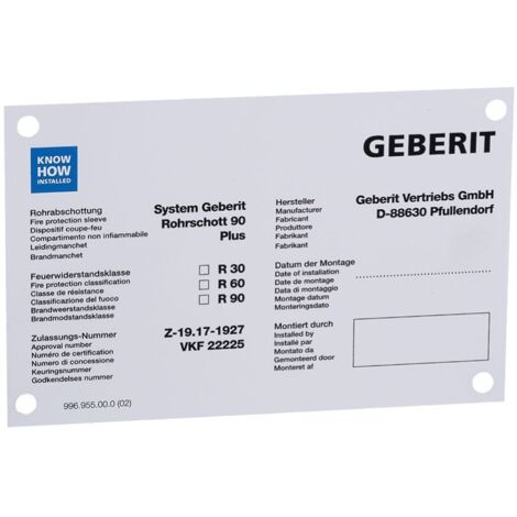 Geberit Hinweisschild für Rohrschott 90 Plus, 241896001