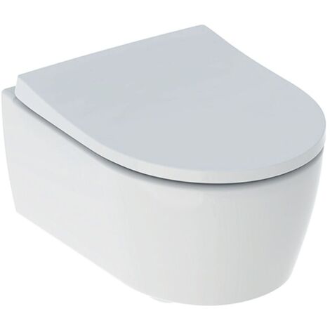 Geberit iCon Set Wand-WC Tiefspüler, verkürzte Ausladung, geschlossene Form, Rimfree, mit WC-Sitz Tiefe 49cm, Weiß
