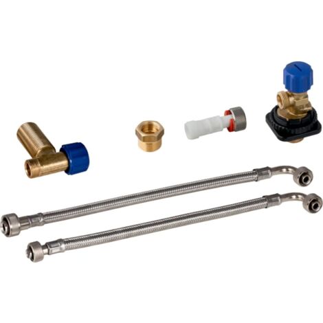 Geberit – Kit de raccordement d'eau arrière pour WC Monolith 114 cm – 2 robinets équerre 1/2' – Flexible tresse métallique 1/2 - 3/8'