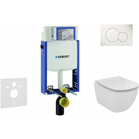 Geberit Kombifix - Bâti-support pour WC suspendu avec plaque de déclenchement Sigma 01, blanc alpin + Ideal Standard Tesi – cuvette et abattant 110.302.00.5 NF1