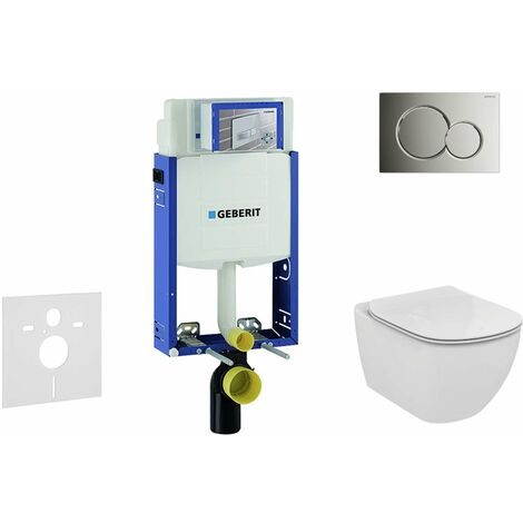 Geberit Kombifix - Bâti-support pour WC suspendu avec plaque de déclenchement Sigma 01, chrome brillant + Ideal Standard Tesi – cuvette et abattant 110.302.00.5 NF2
