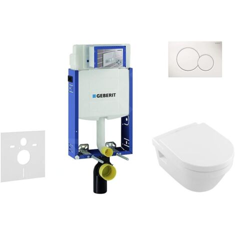 Geberit Kombifix - Bâti-support pour WC suspendu avec plaque de déclenchement Sigma01, blanc alpin + Villeroy Boch – cuvette et abattant, DirectFlush, SoftClose, CeramicPlus 110.302.00.5 NB1