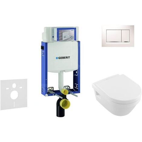 Geberit Kombifix - Bâti-support pour WC suspendu avec plaque de déclenchement Sigma20, blanc/chrome brillant + Villeroy Boch – cuvette et abattant, DirectFlush, SoftClose, CeramicPlus 110.302.00.5 NB5