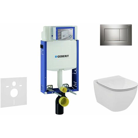 Geberit Kombifix - Bâti-support pour WC suspendu avec plaque de déclenchement Sigma20, chrome brillant/chrome mat + Ideal Standard Tesi – cuvette et abattant 110.302.00.5 NF6