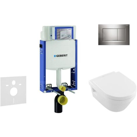 Geberit Kombifix - Bâti-support pour WC suspendu avec plaque de déclenchement Sigma20, chrome brillant/chrome + Villeroy Boch – cuvette et abattant, DirectFlush, SoftClose, CeramicPlus 110.302.00.5 NB