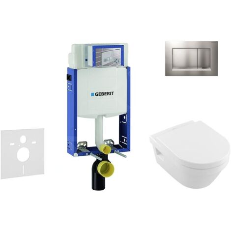 Geberit Kombifix - Bâti-support pour WC suspendu avec plaque de déclenchement Sigma20, chrome mat/chrome + Villeroy Boch – cuvette et abattant, DirectFlush, SoftClose, CeramicPlus 110.302.00.5 NB7