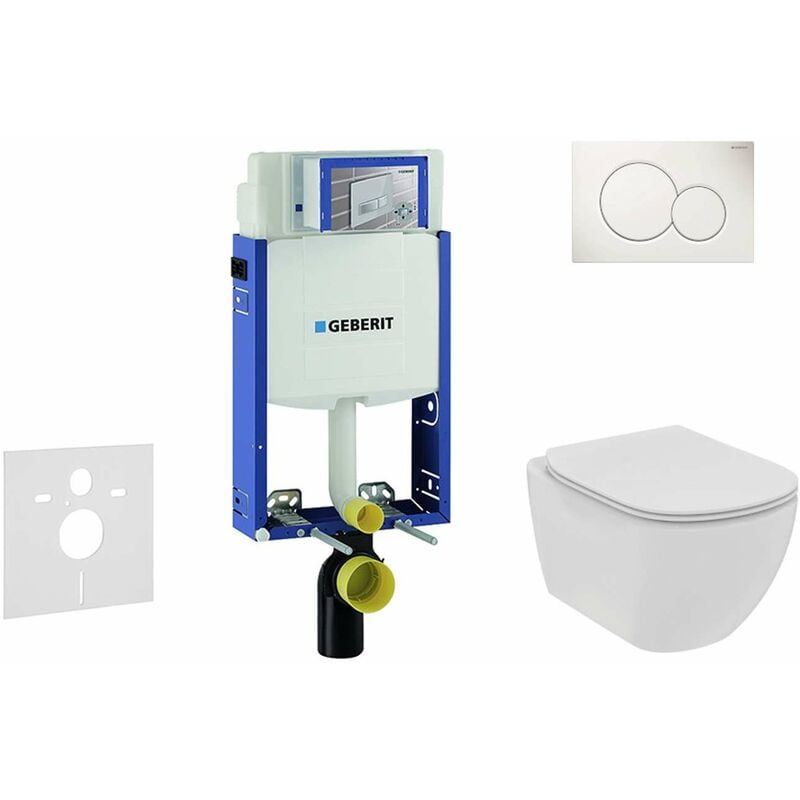 Geberit - Kombifix - Set de bâti-support, wc suspendu Rimless+ abattant SoftClose Ideal Standard Tesi, plaque de déclenchement Sigma01 blanc alpin