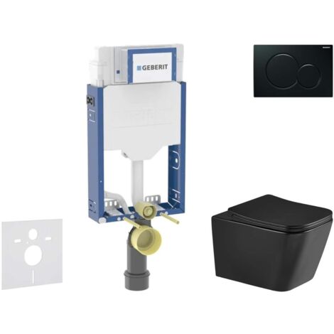 Geberit Kombifix - Conjunto de instalación empotrada, inodoro Arkas I y asiento softclose, pulsador Sigma01, negro SANI15CA5509