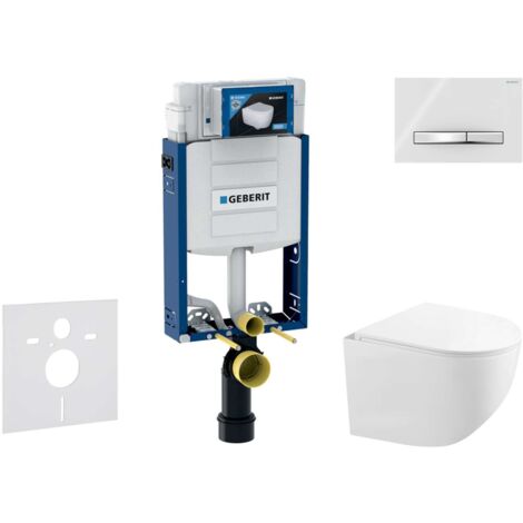 Geberit Kombifix - Conjunto de instalación empotrada, inodoro compacto Gaia y asiento softclose, pulsador Sigma50, cromo/blanco alpino SANI15CA3129