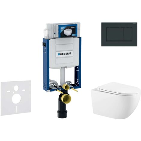 Geberit Kombifix - Conjunto de instalación empotrada, inodoro Gaia y asiento softclose, pulsador Sigma20, negro brillante/negro mate SANI15CA5119