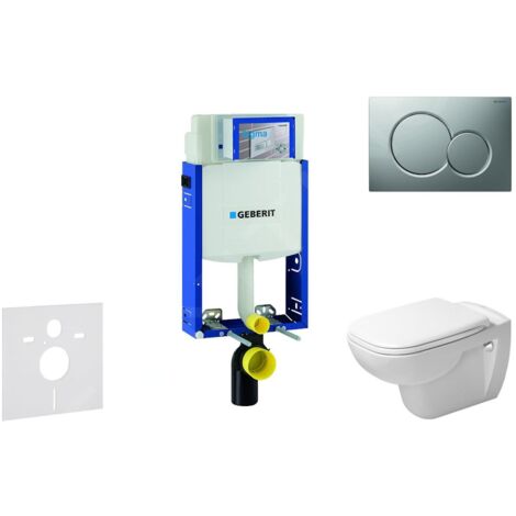 Geberit Kombifix - Ensemble bâti-support, cuvette de toilette et siège D-Code, Rimless, SoftClose, plaque Sigma01, chrome mat