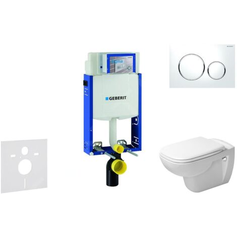 Geberit Kombifix - Ensemble bâti-support, cuvette de toilette et siège D-Code, Rimless, SoftClose, plaque Sigma20, blanc/chrome