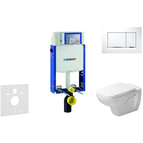Geberit Kombifix - Ensemble bâti-support, cuvette de toilette et siège D-Code, Rimless, SoftClose, plaque Sigma30, blanc/chrome