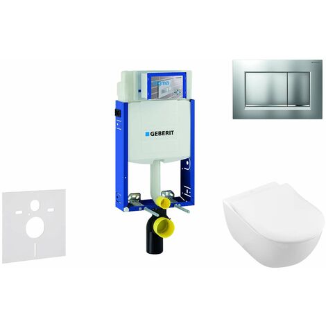 Geberit Kombifix - Ensemble bâti-support, cuvette de toilette et siège Subway 2.0, DirectFlush, SoftClose, CeramicPlus et plaque Sigma20, chrome mat/chrome 110.302.00.5 NI7