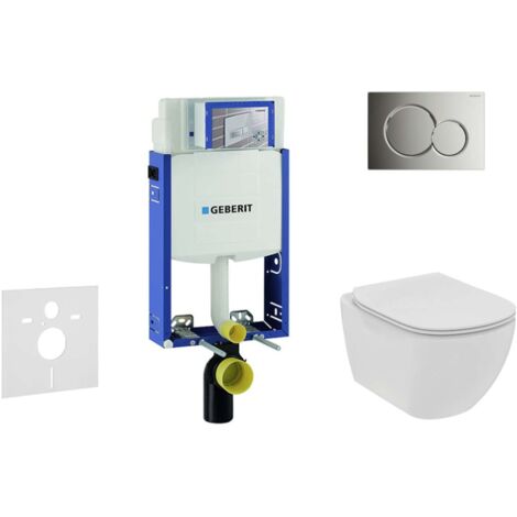 Geberit Kombifix - Ensemble de bâti-support, WC suspendu Rimless+ abattant SoftClose Ideal Standard Tesi, plaque de déclenchement Sigma01 chrome brillant 110.302.00.5 NE2