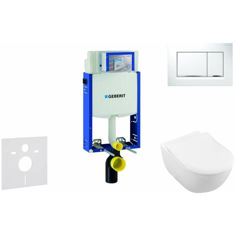 Geberit Kombifix - Installationsmodul für Wand-WC mit Betätigungsplatte Sigma30, weiß/Chrom glänzend + Villeroy Boch - WC und WC-Sitz, DirectFlush, SoftClose, CeramicPlus 110.302.00.5 NI5