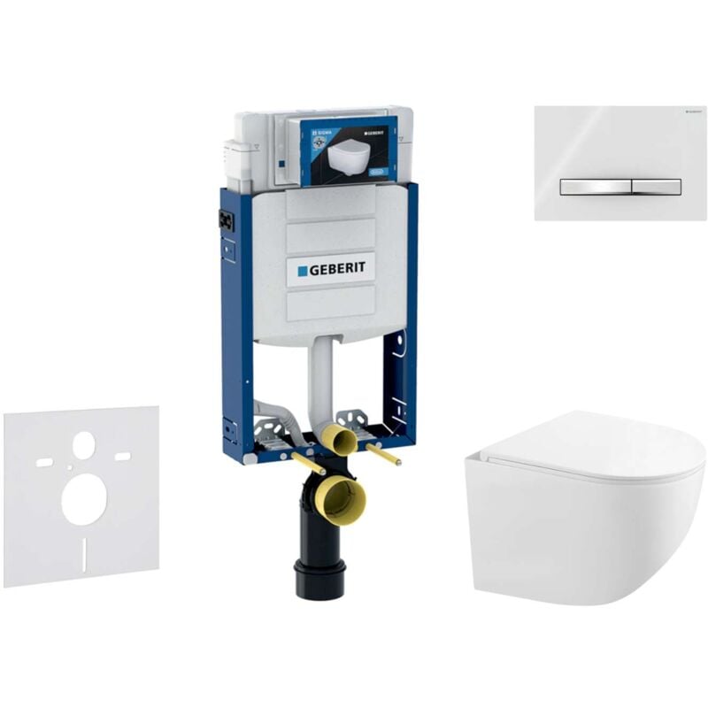 Geberit - Kombifix - Set bâti-support, cuvette compacte Gaia et abattant softclose, plaque de déclenchement Sigma50, chrome/blanc alpin SANI15CA3129