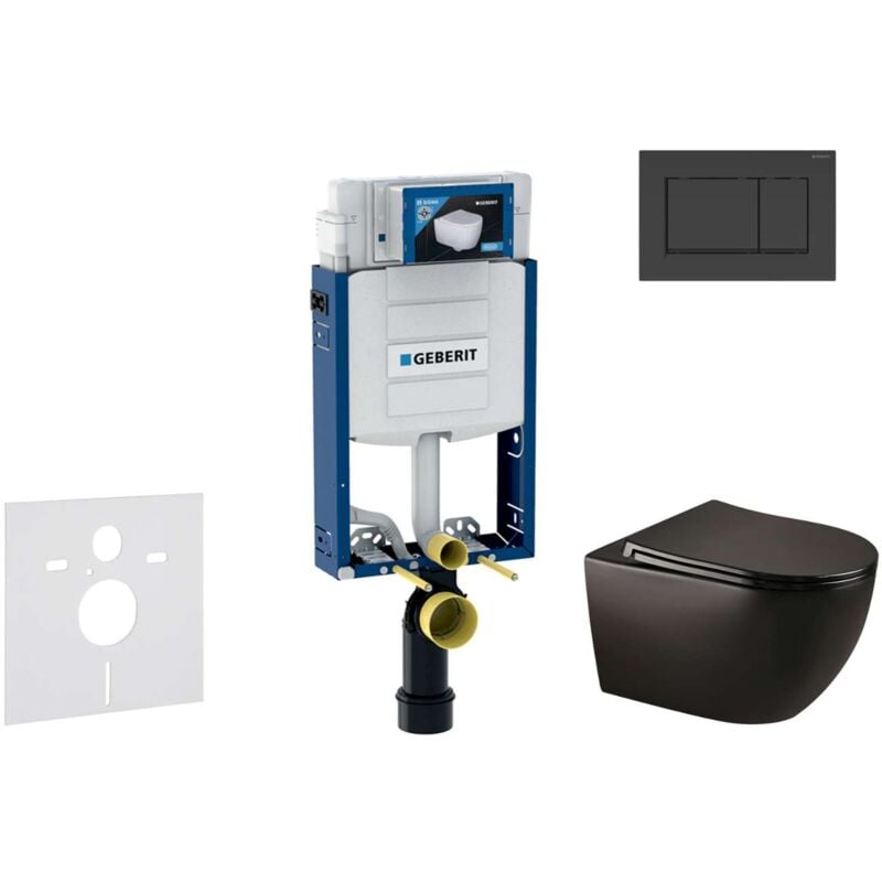Geberit Kombifix - Set bâti-support, cuvette Gaia et abattant softclose et plaque de déclenchement Sigma30, noir mat/noir SANI15CA5502