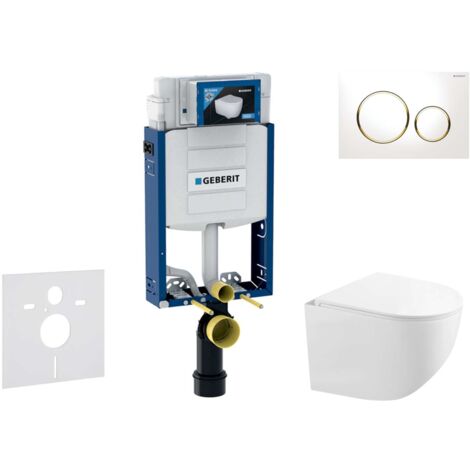 Geberit Kombifix - Set de bâti-support, cuvette compacte Gaia et abattant softclose, plaque de déclenchement Sigma20, blanc/doré SANI15CA3128